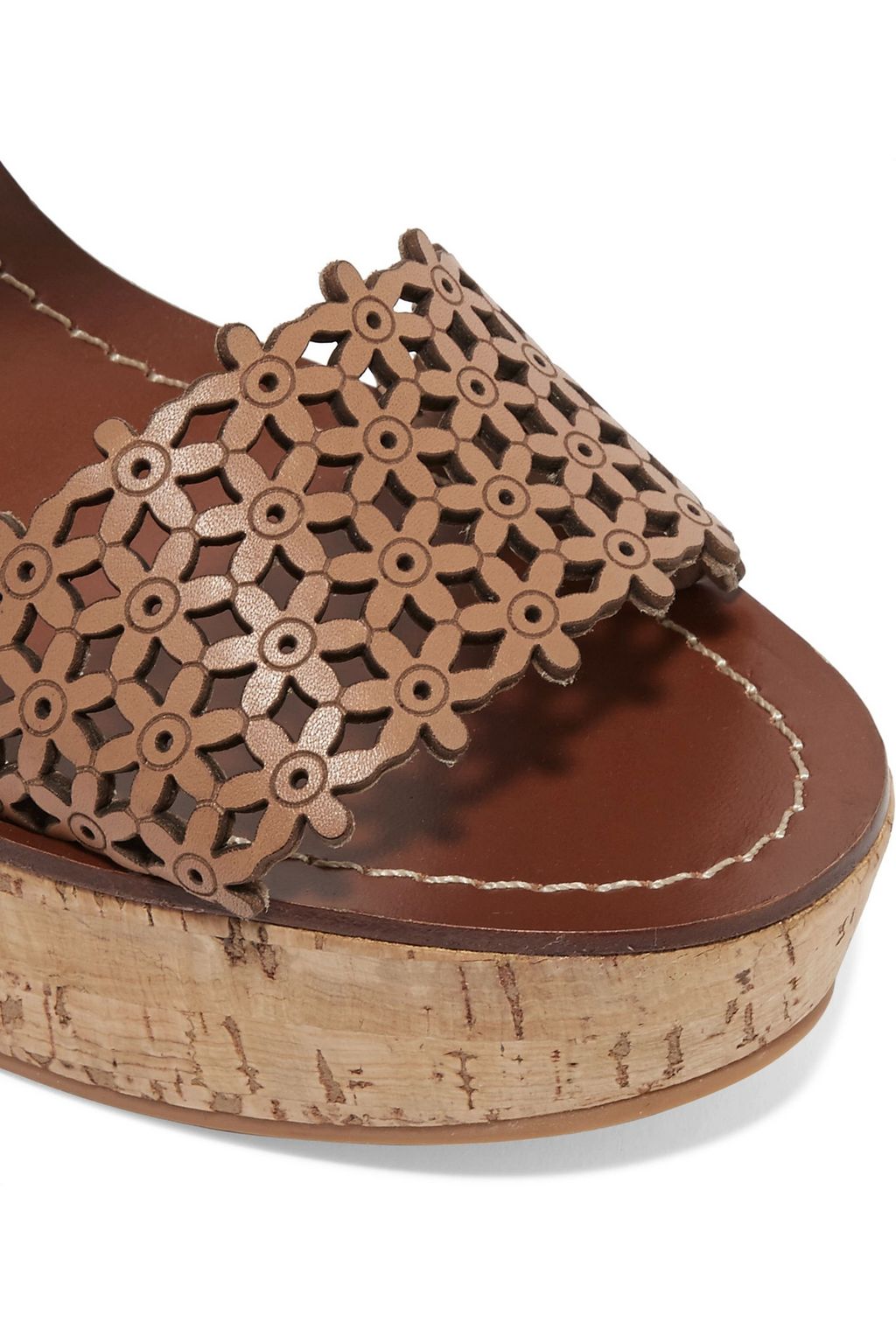 TORY BURCH Laser-cut leather wedge sandals
