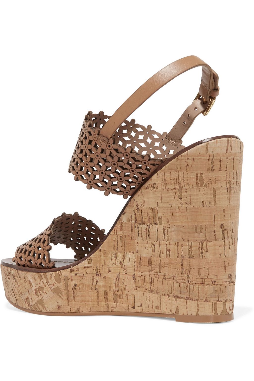 TORY BURCH Laser-cut leather wedge sandals