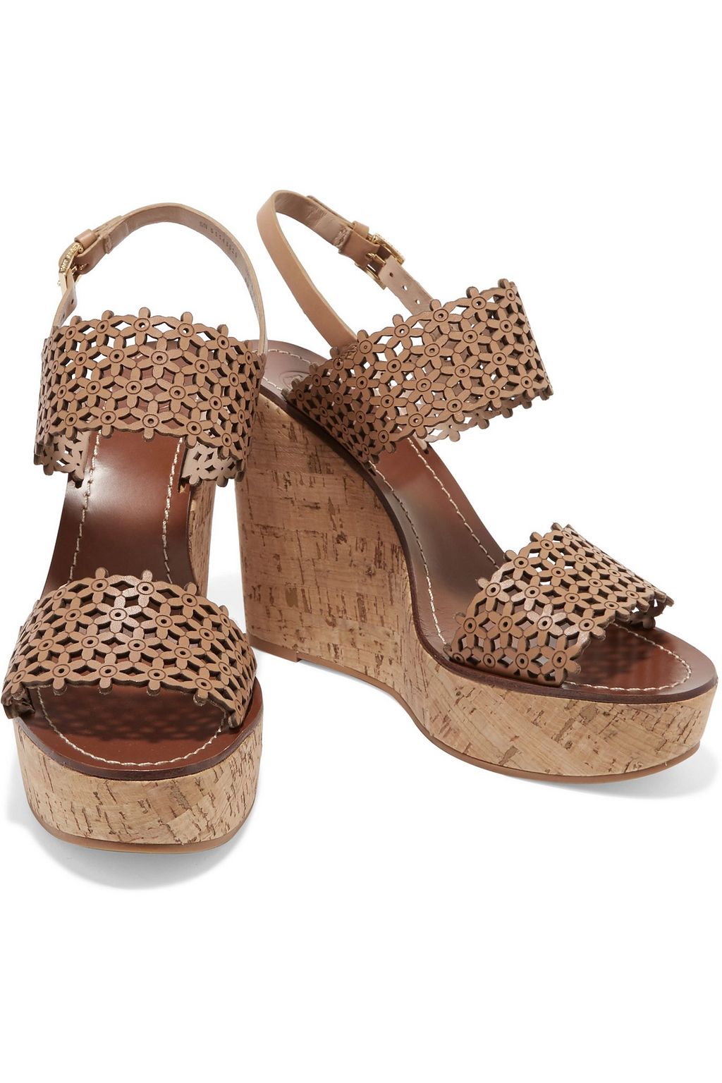TORY BURCH Laser-cut leather wedge sandals