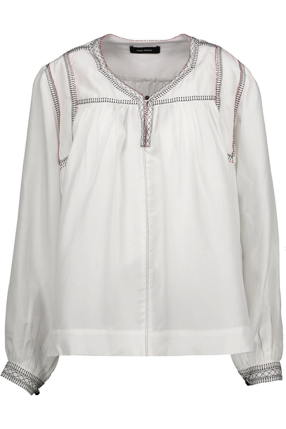 isabel marant - lamar embellished embroidered washed-silk blouse - white - fr 36