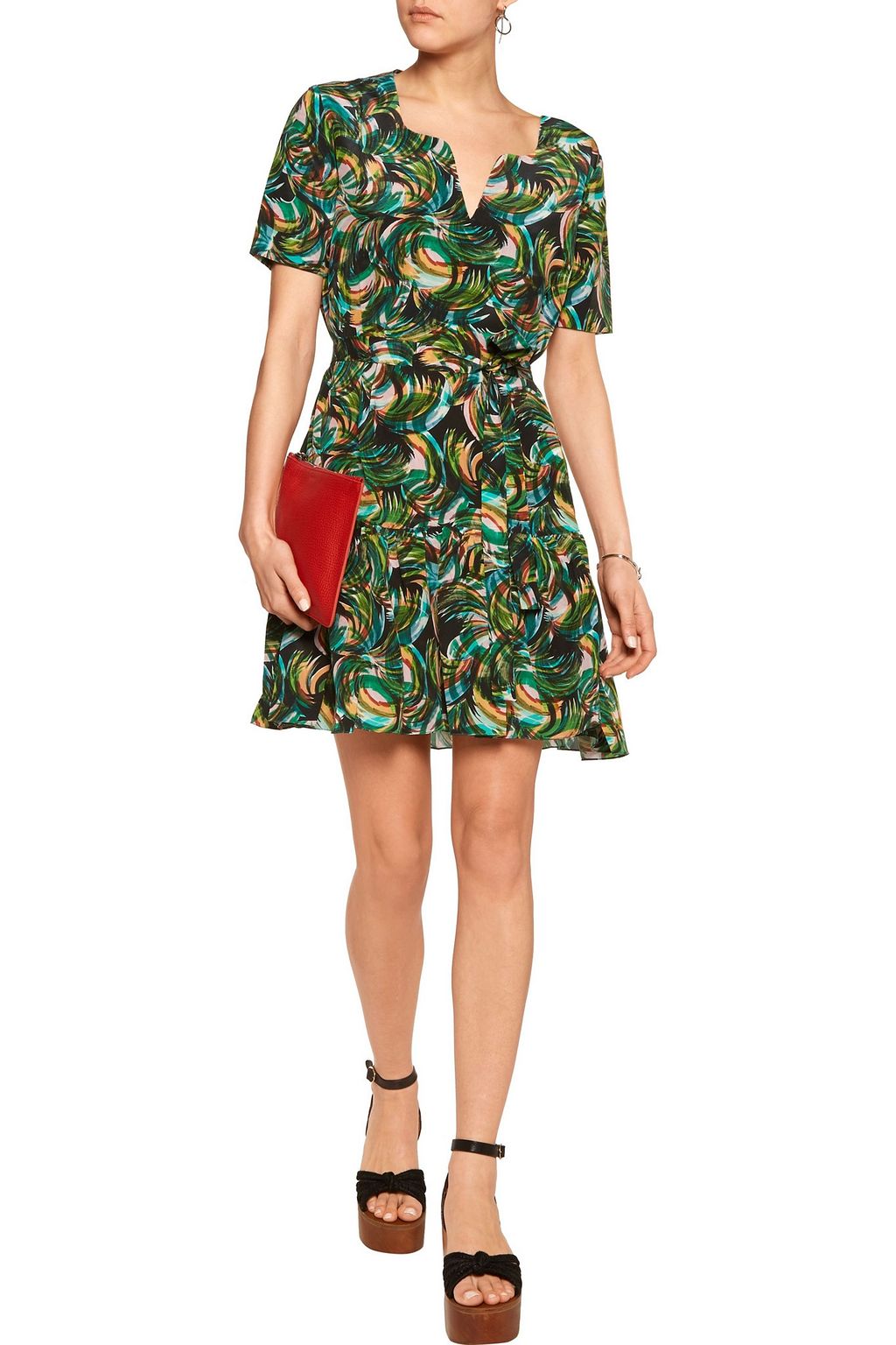 SALONI Isla ruffled printed silk crepe de chine mini dress