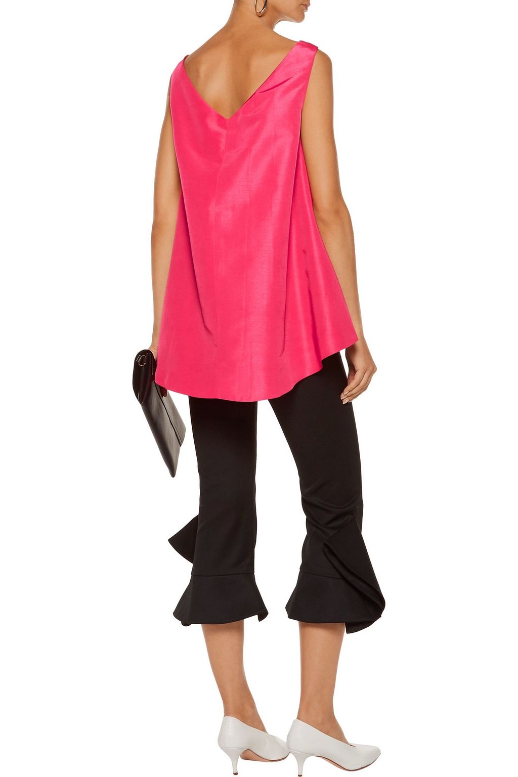 PAPER LONDON Raspberry asymmetric satin-faille top