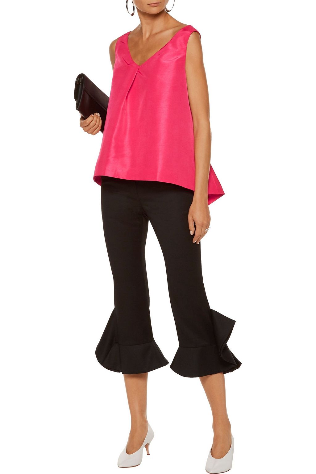 PAPER LONDON Raspberry asymmetric satin-faille top