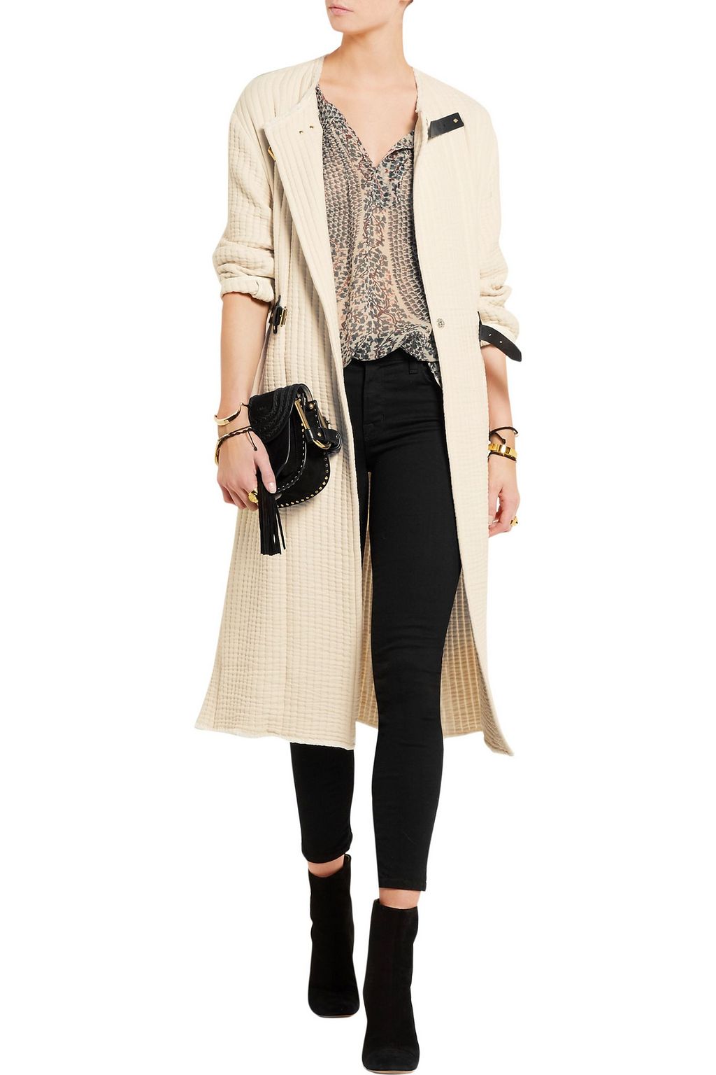 ISABEL MARANT Gabin leather-trimmed cotton-matelassé coat