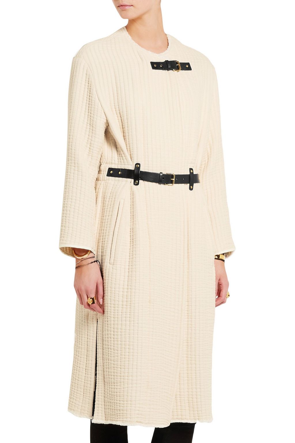 ISABEL MARANT Gabin leather-trimmed cotton-matelassé coat