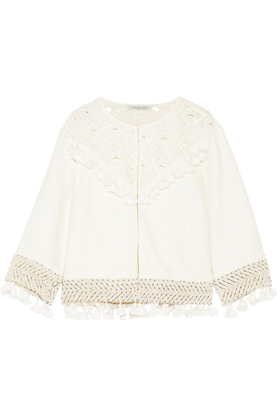 rachel zoe - agnes broderie anglaise-paneled cotton-blend matelassé jacket - white - us 2