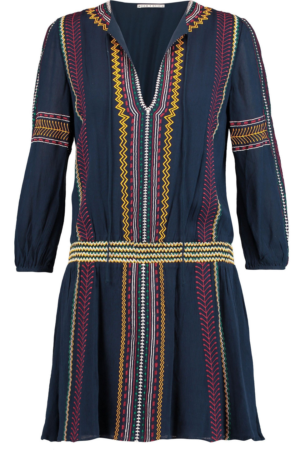alice olivia - jolene embroidered voile mini dress - blue - us 10