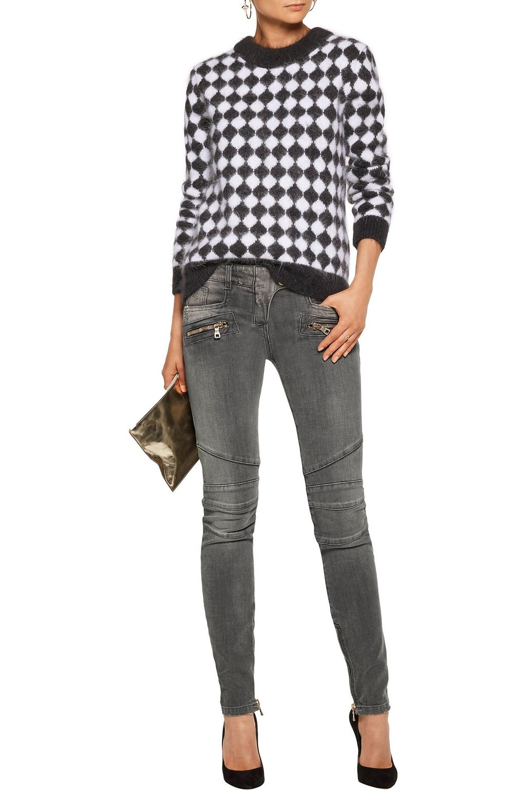 BALMAIN Intarsia-knit angora-blend sweater
