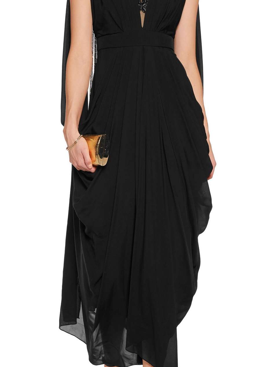 sequin-embellished fringed silk-tulle gown