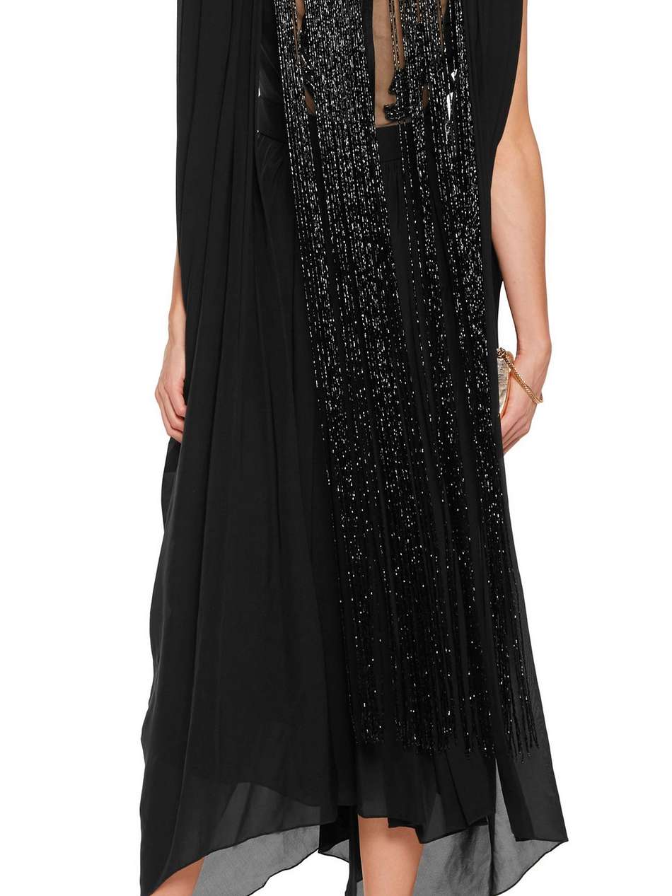 sequin-embellished fringed silk-tulle gown