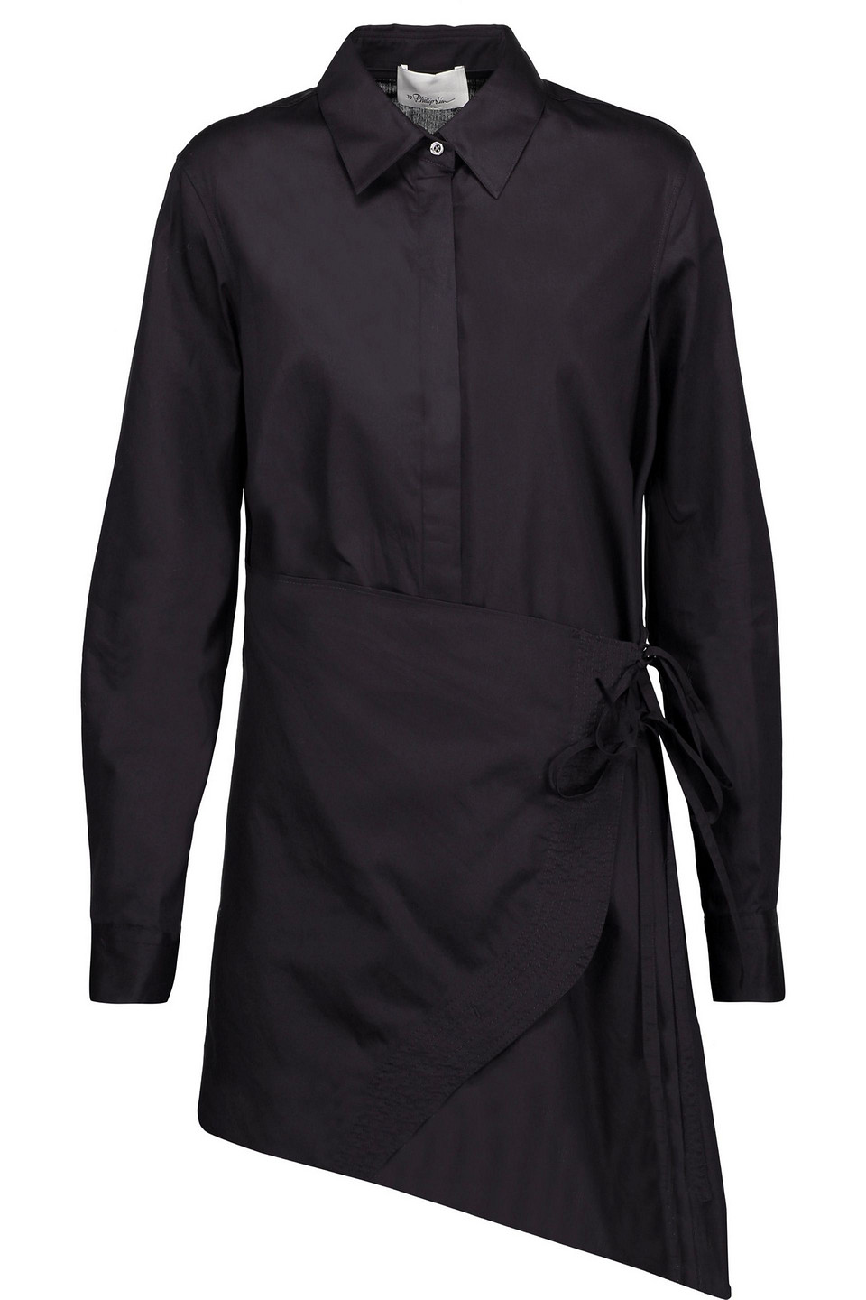 3.1 phillip lim - asymmetric wrap-effect cotton-broadcloth shirt - black - us 0