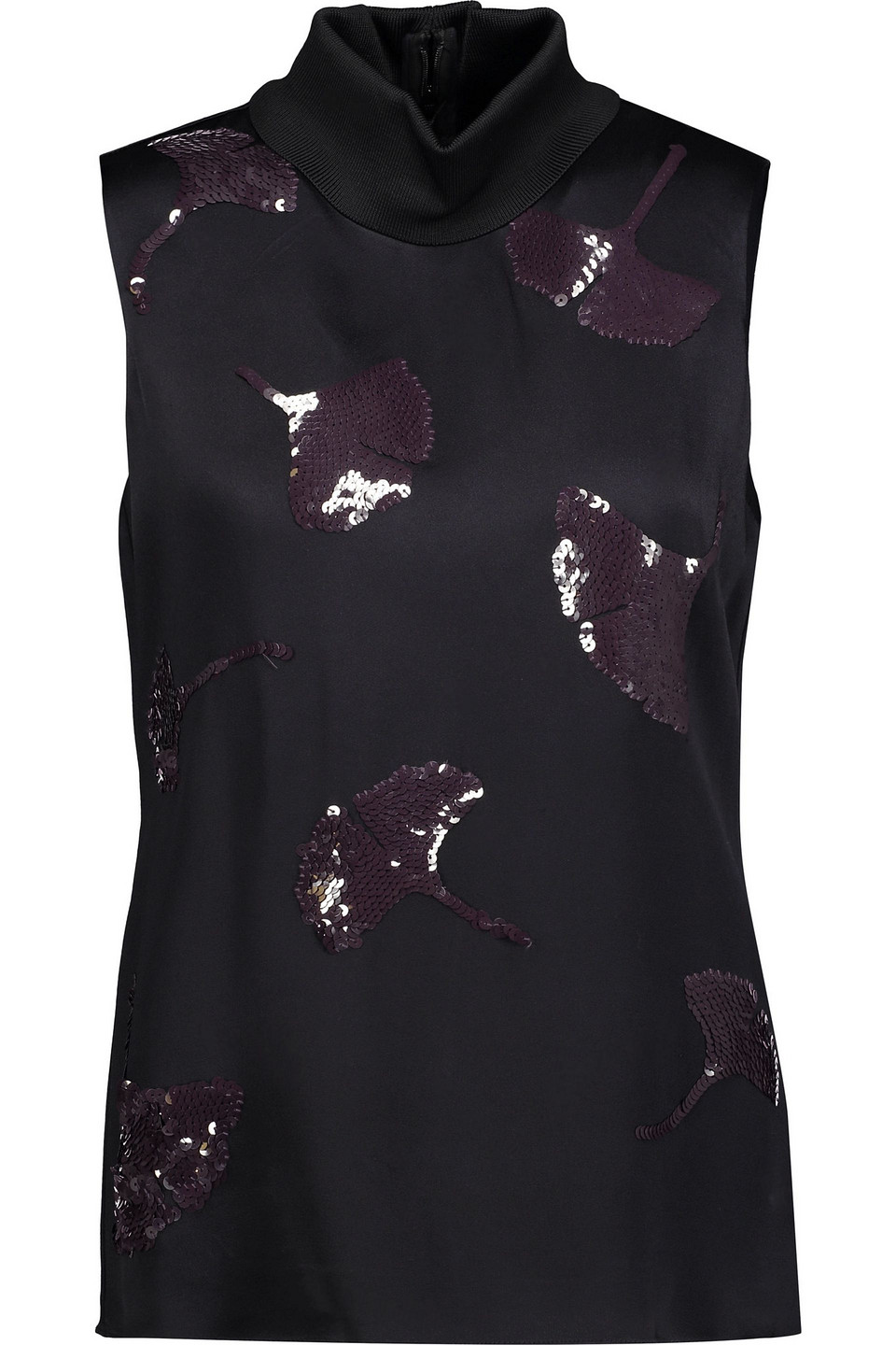 3.1 Phillip Lim Sequin-embellished Satin Turtleneck Top In Blue