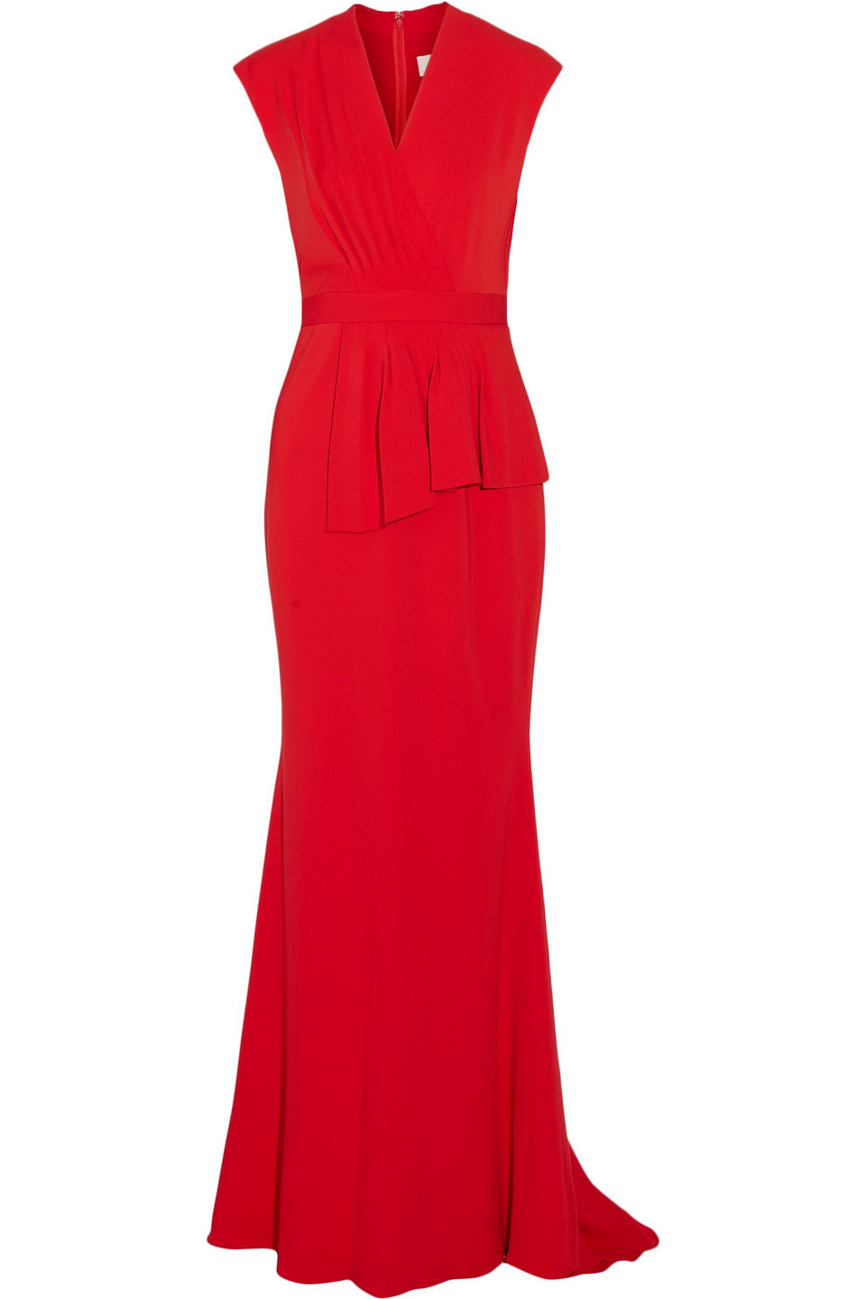 badgley mischka - pleated wrap-effect cady gown - red - us 4