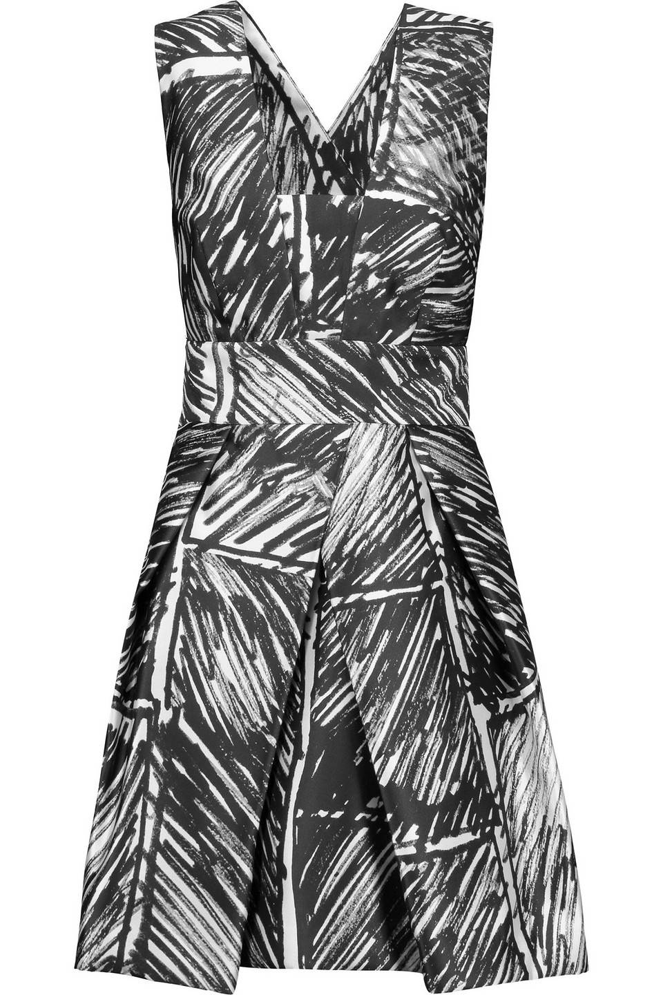 milly - elisa pleated printed satin-twill mini dress - black - us 0