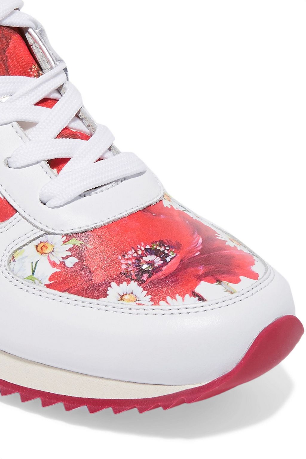 DOLCE&GABBANA Paneled floral-print leather sneakers