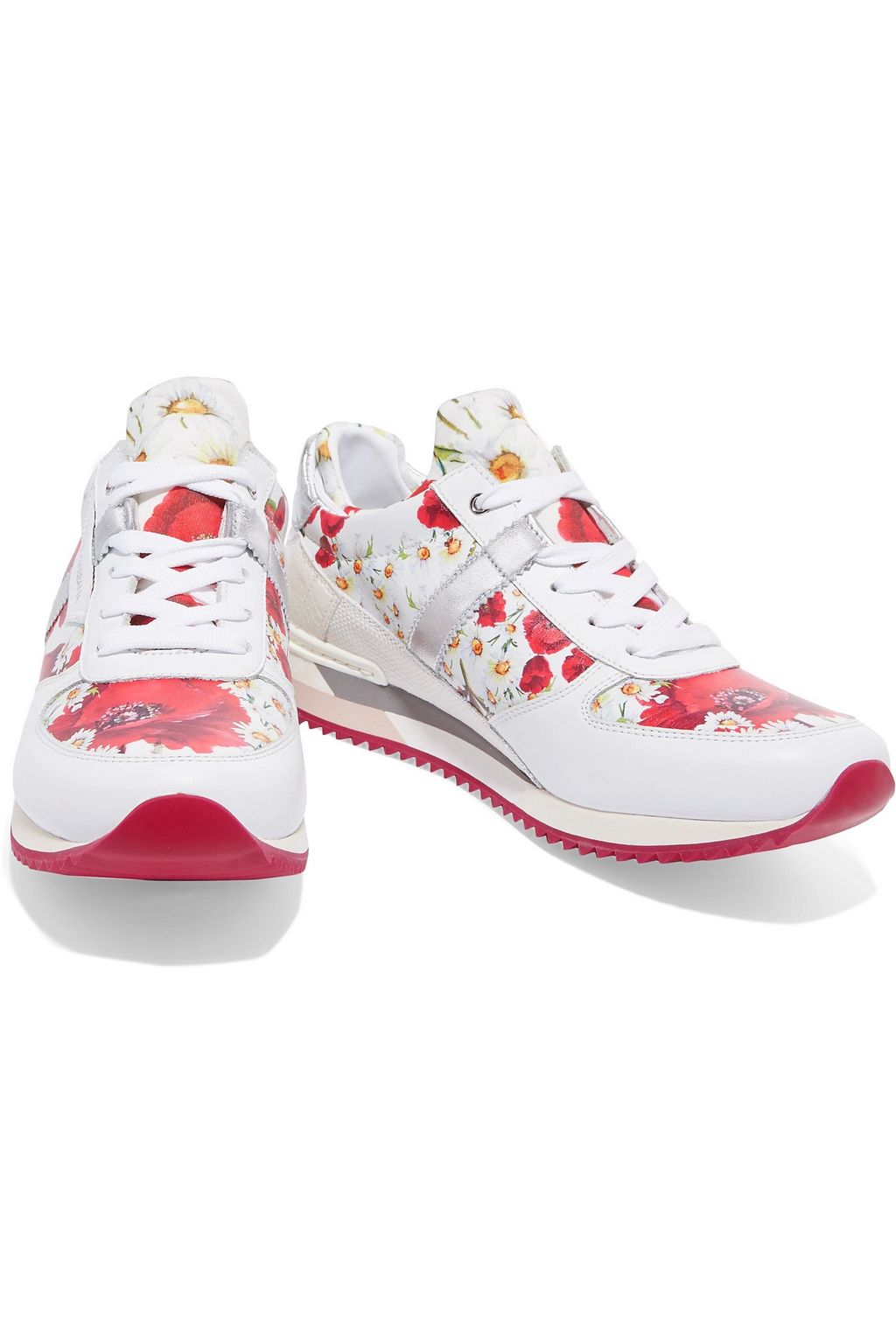 DOLCE&GABBANA Paneled floral-print leather sneakers