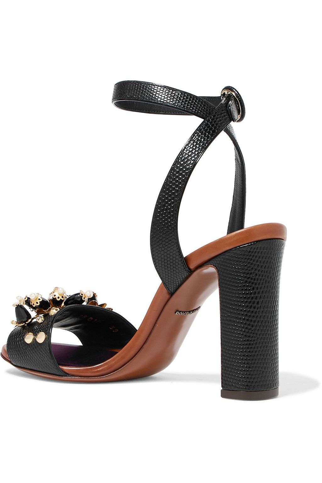 DOLCE&GABBANA Embellished lizard-effect leather sandals