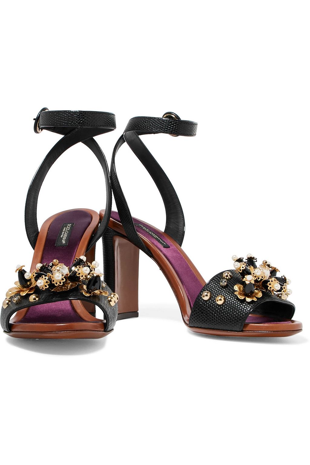 DOLCE&GABBANA Embellished lizard-effect leather sandals