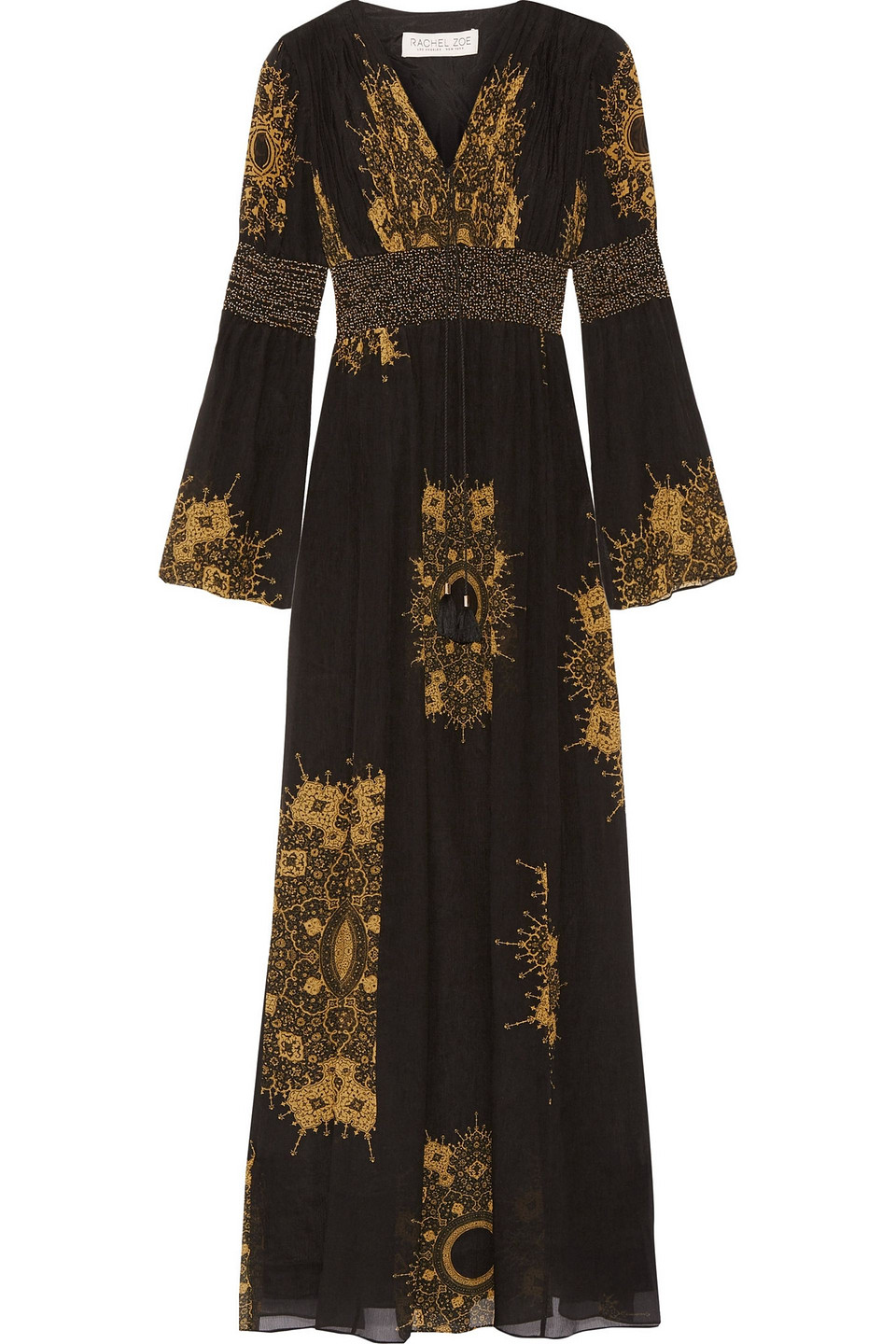 rachel zoe - blair embellished printed crinkled silk-chiffon gown - black - us 2