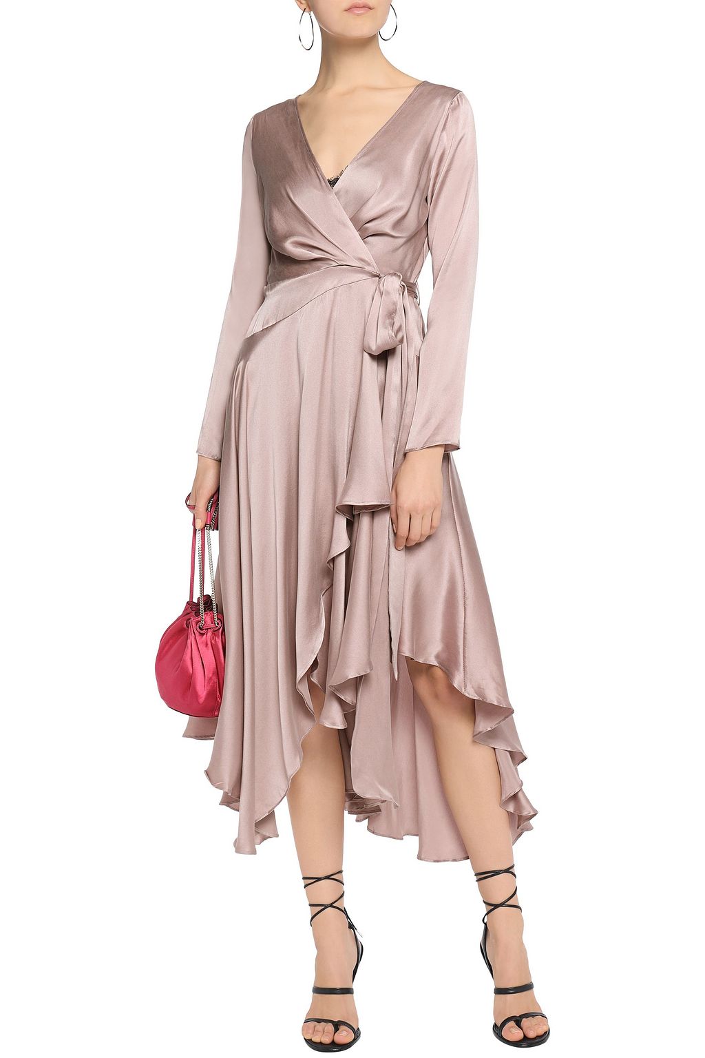 ZIMMERMANN Asymmetric ruffled washed silk-satin midi dress
