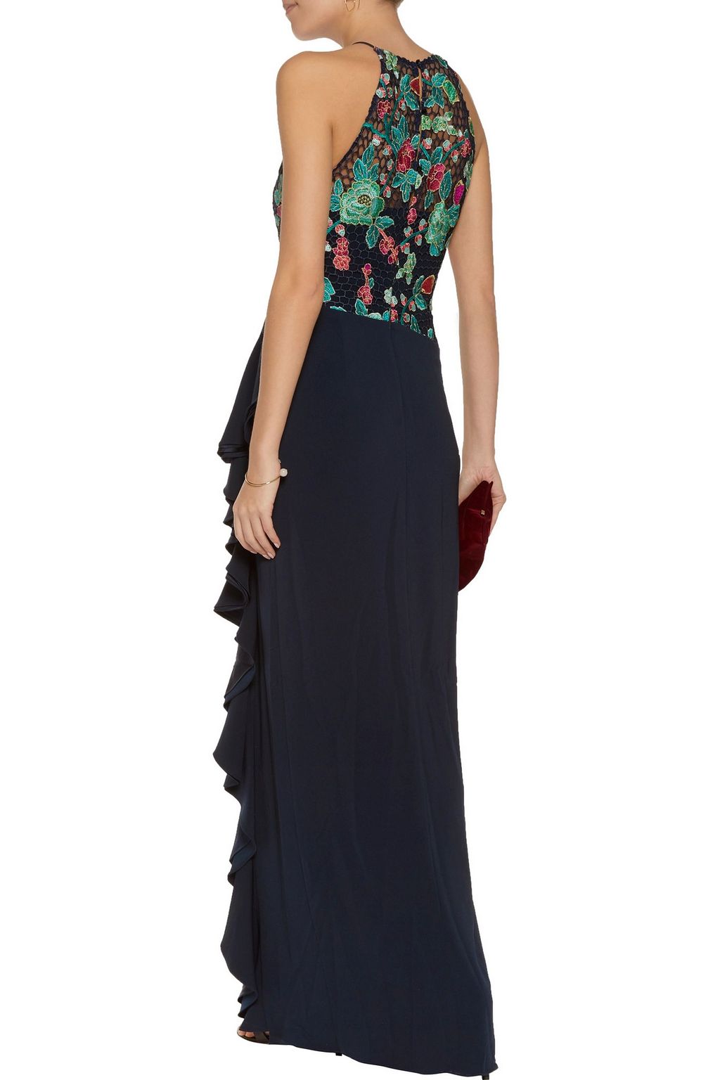 badgley mischka embroidered mesh dress