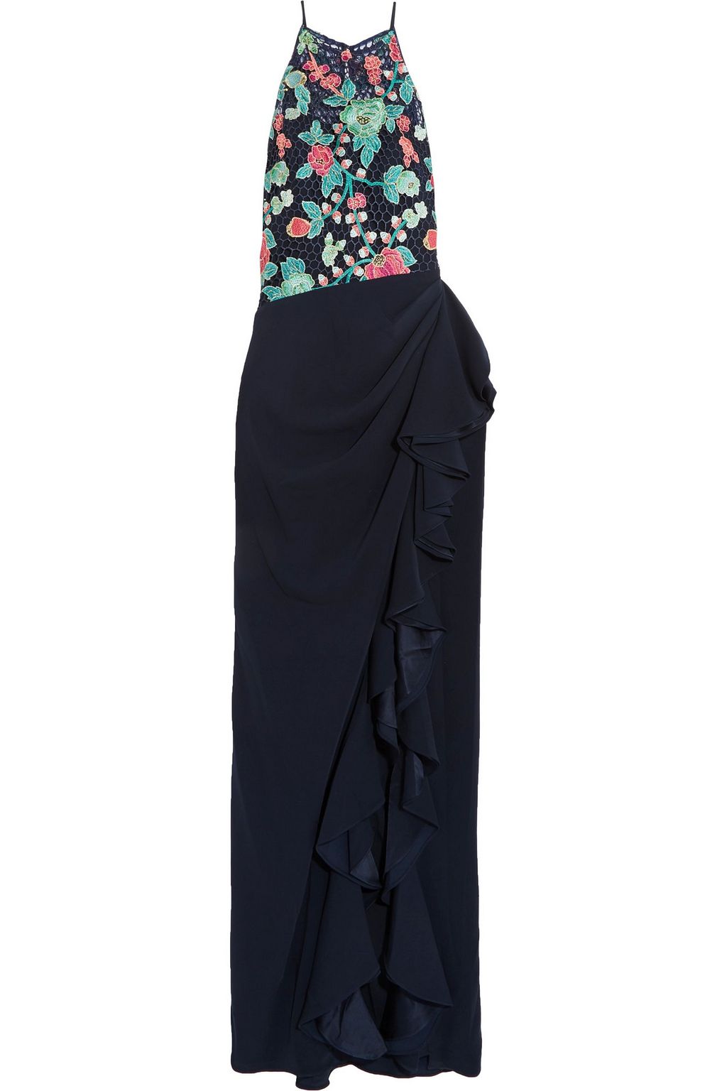 badgley mischka embroidered mesh dress