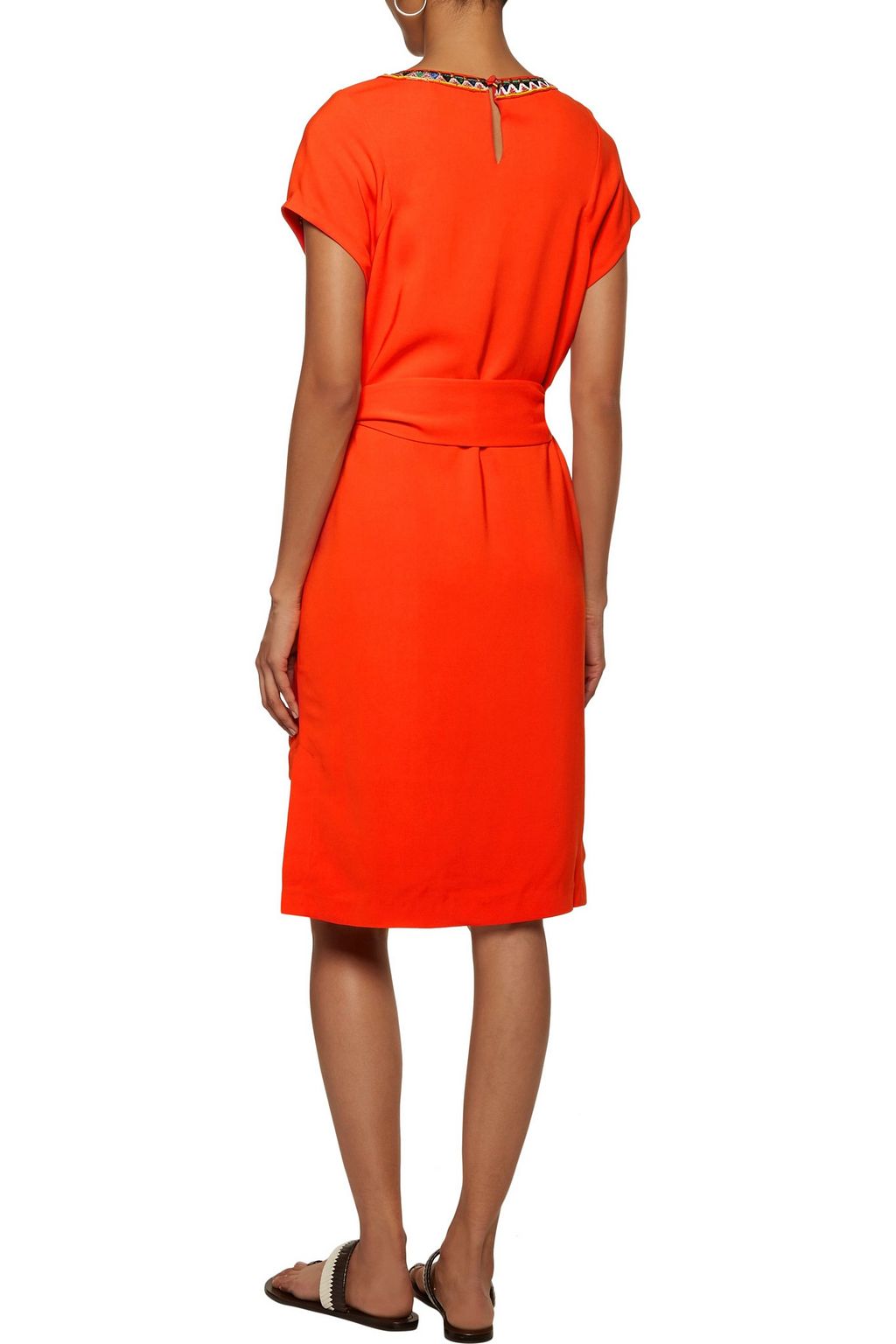 CAMILLA Belted bead-embellished jersey mini dress
