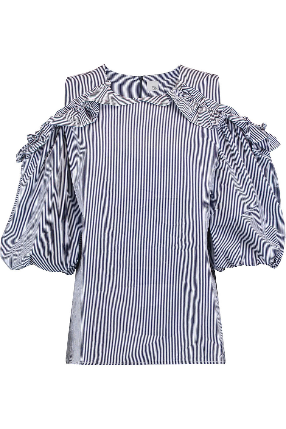 Iris & Ink Shannon Cold-shoulder Ruffled Striped Cotton-poplin Top