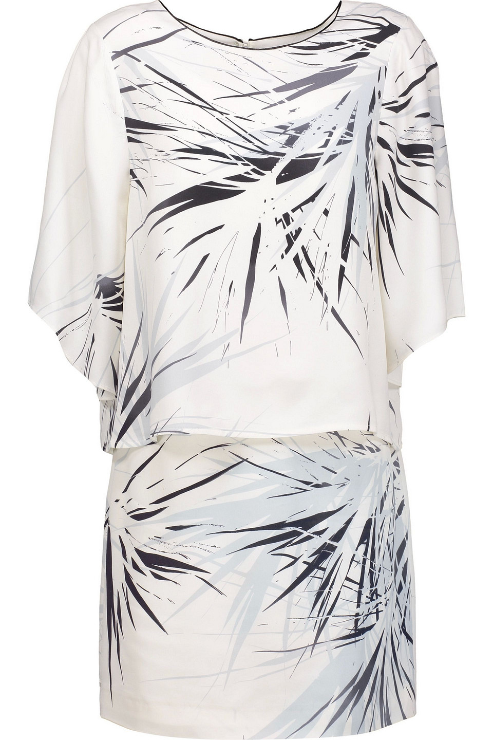 Halston Layered Printed Crepe De Chine Mini Dress In White