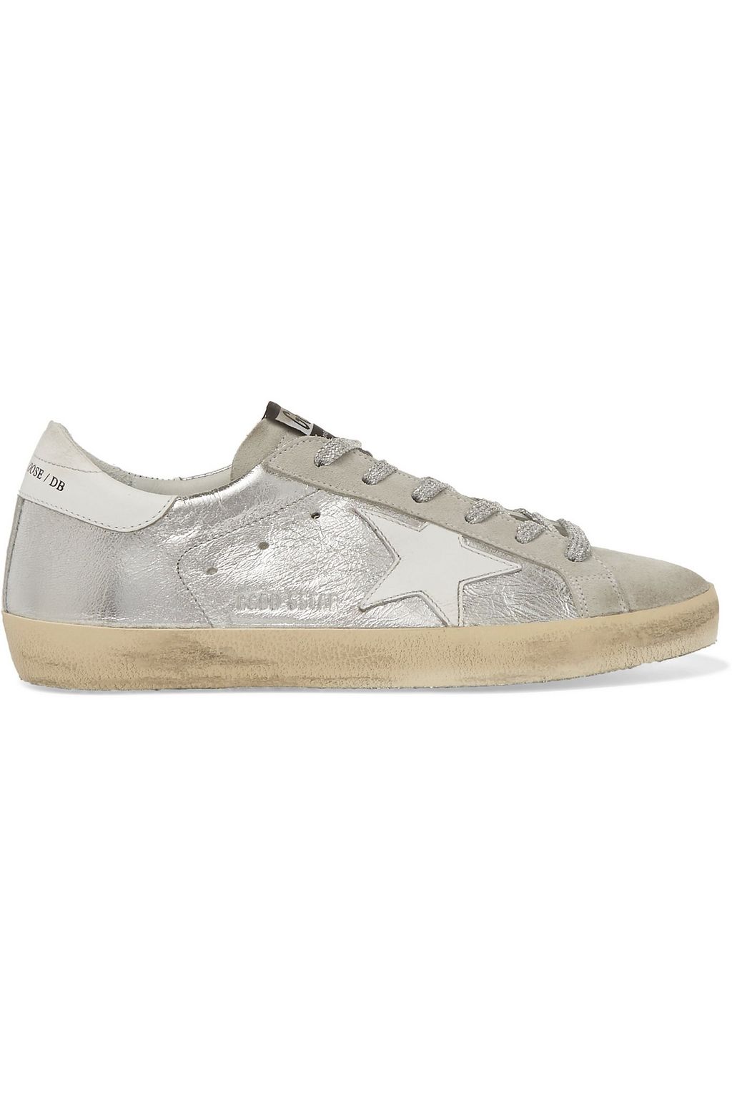 superstar distressed leather and suede sneakers