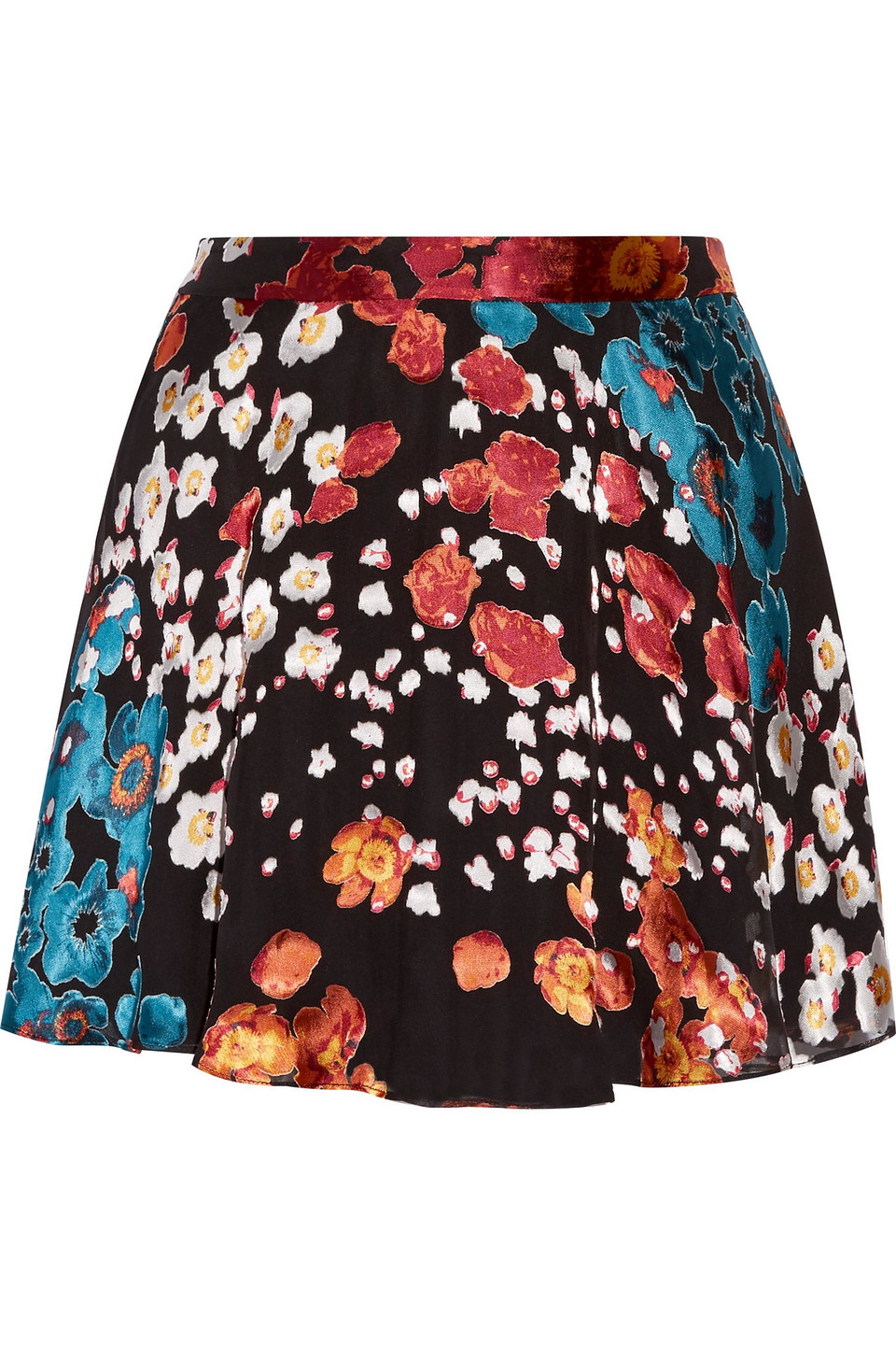 alice olivia - blaise flocked floral-print crepe de chine mini skirt - black - us 2