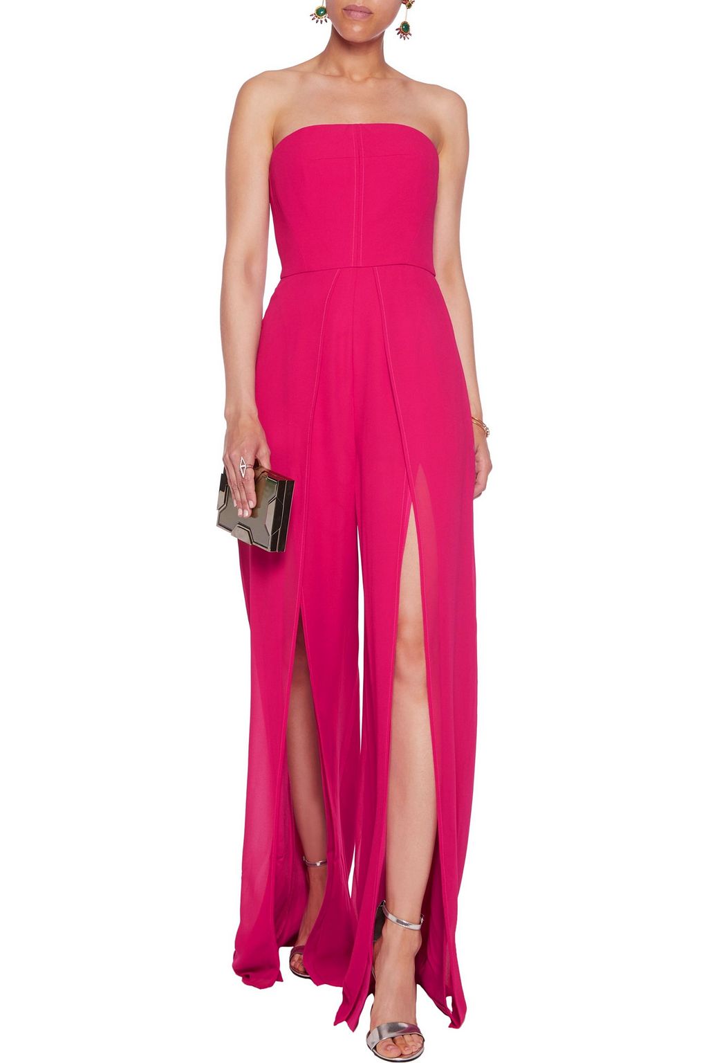 HALSTON Strapless georgette jumpsuit