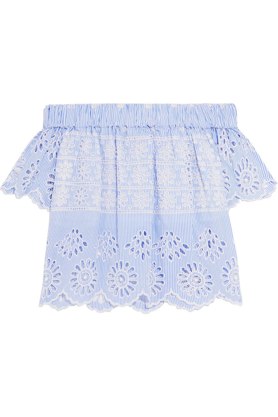 sea - off-the-shoulder broderie anglaise cotton-poplin top - blue - us 2