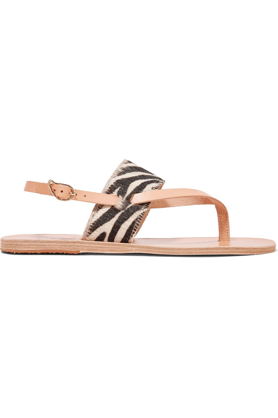 ancient greek sandals - zoe smooth and zebra-print pony hair-effect leather sandals - neutral - eu 38