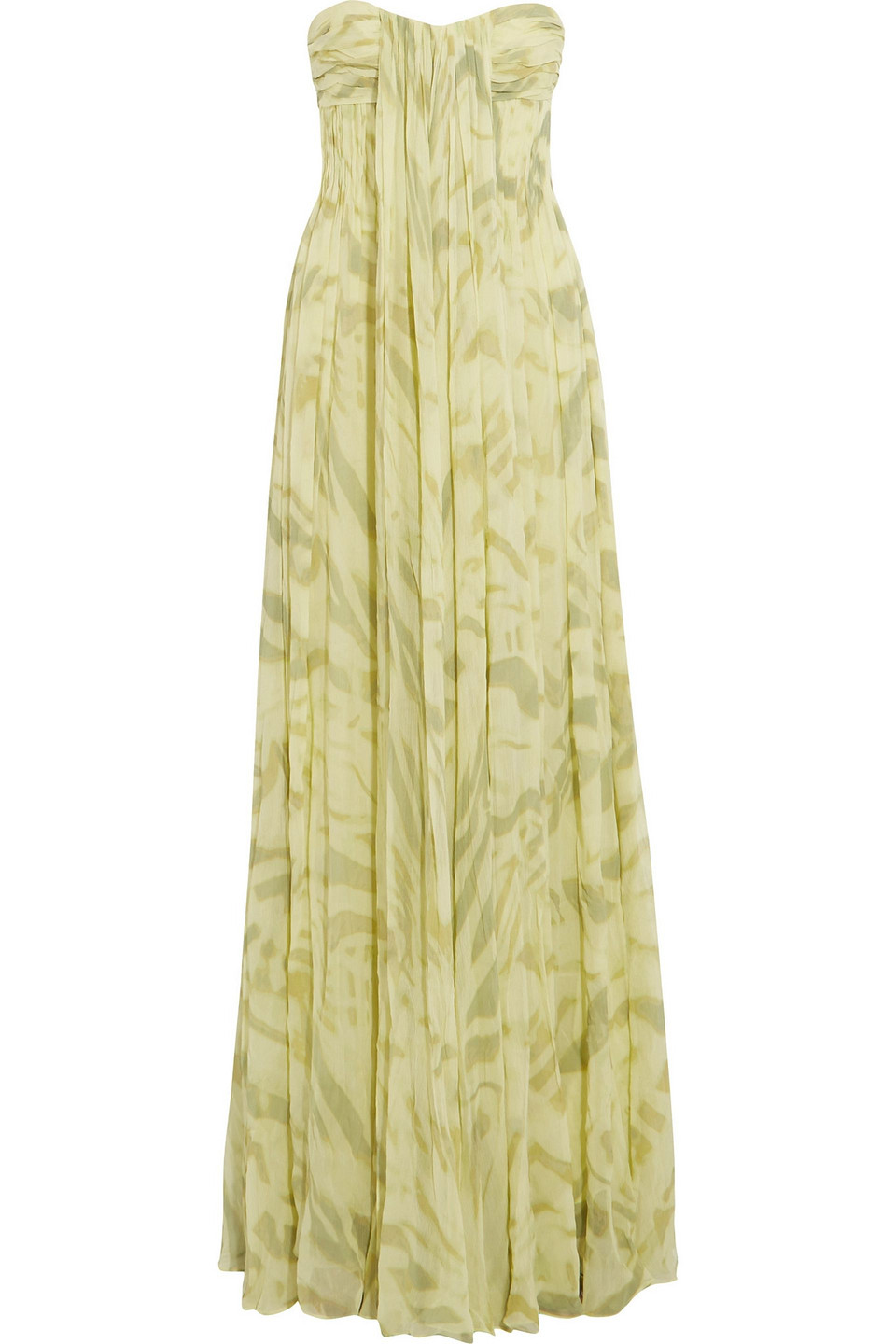 halston - strapless pleated printed silk-chiffon gown - green - us 8