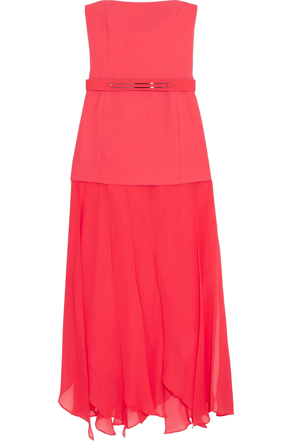 Belted paneled crepe and chiffon gown