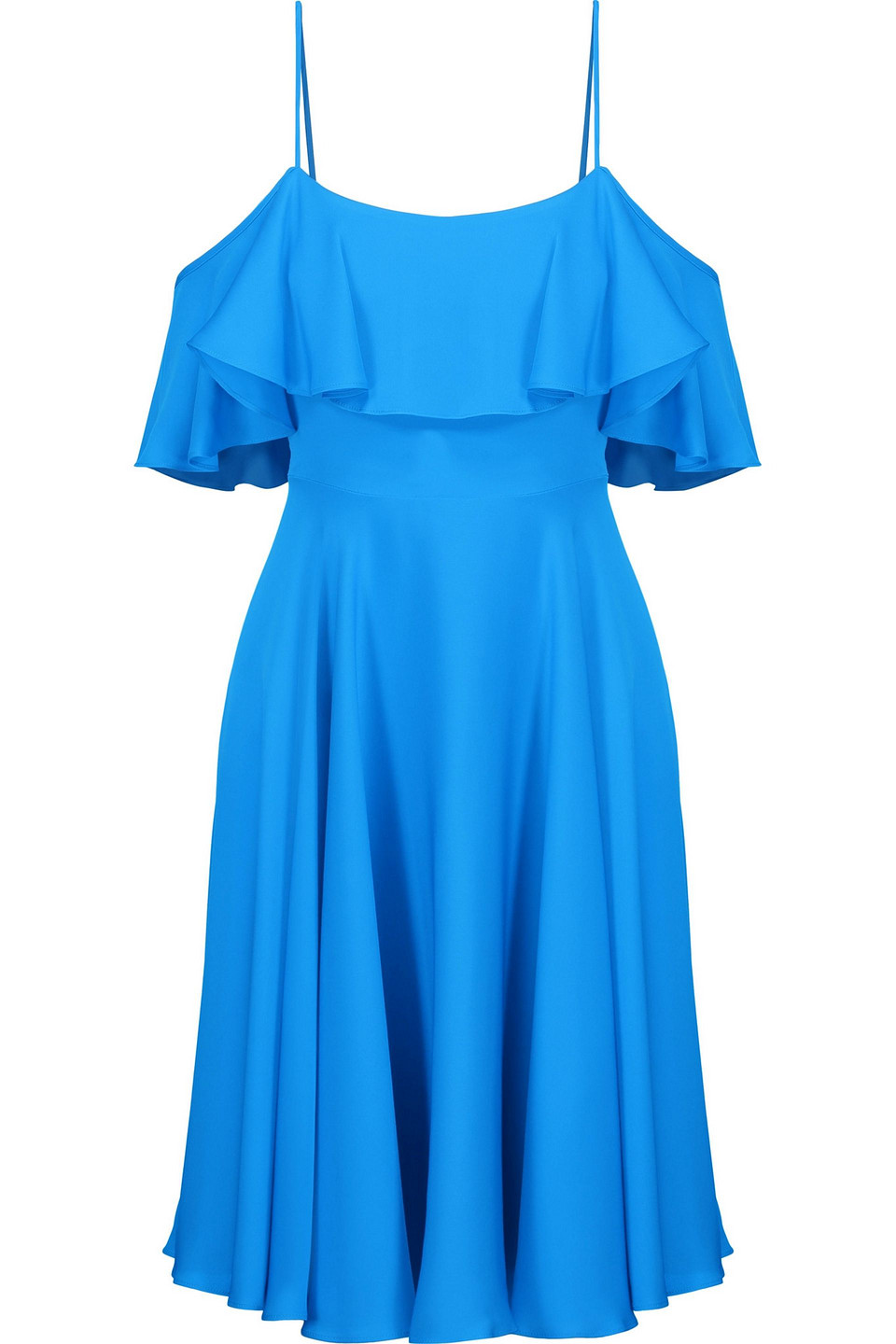 milly - emmaline cold-shoulder ruffled silk-blend satin dress - blue - us 4