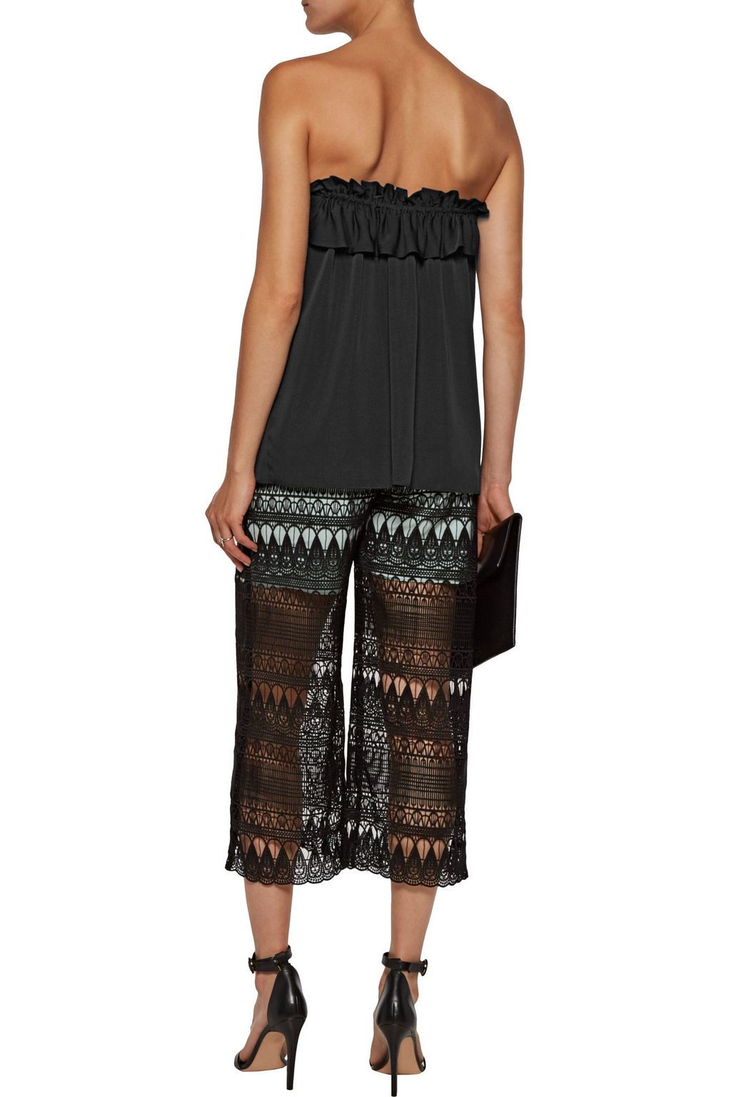 MILLY April strapless ruffled silk-blend top