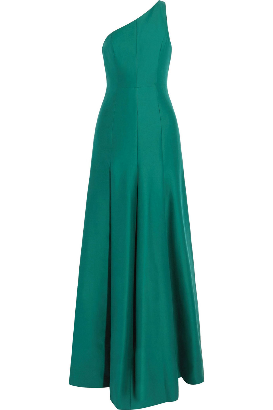 halston - one-shoulder cotton and silk-blend gown - green - us 0