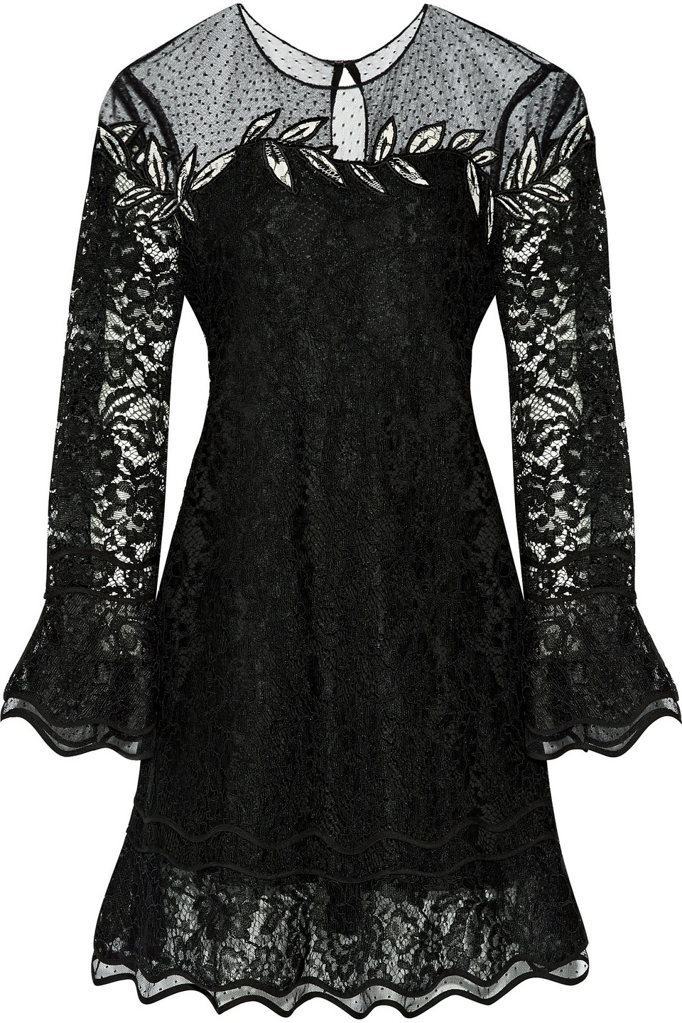 sachin & babi - julliard embroidered tulle and corded lace mini dress - black - us 2