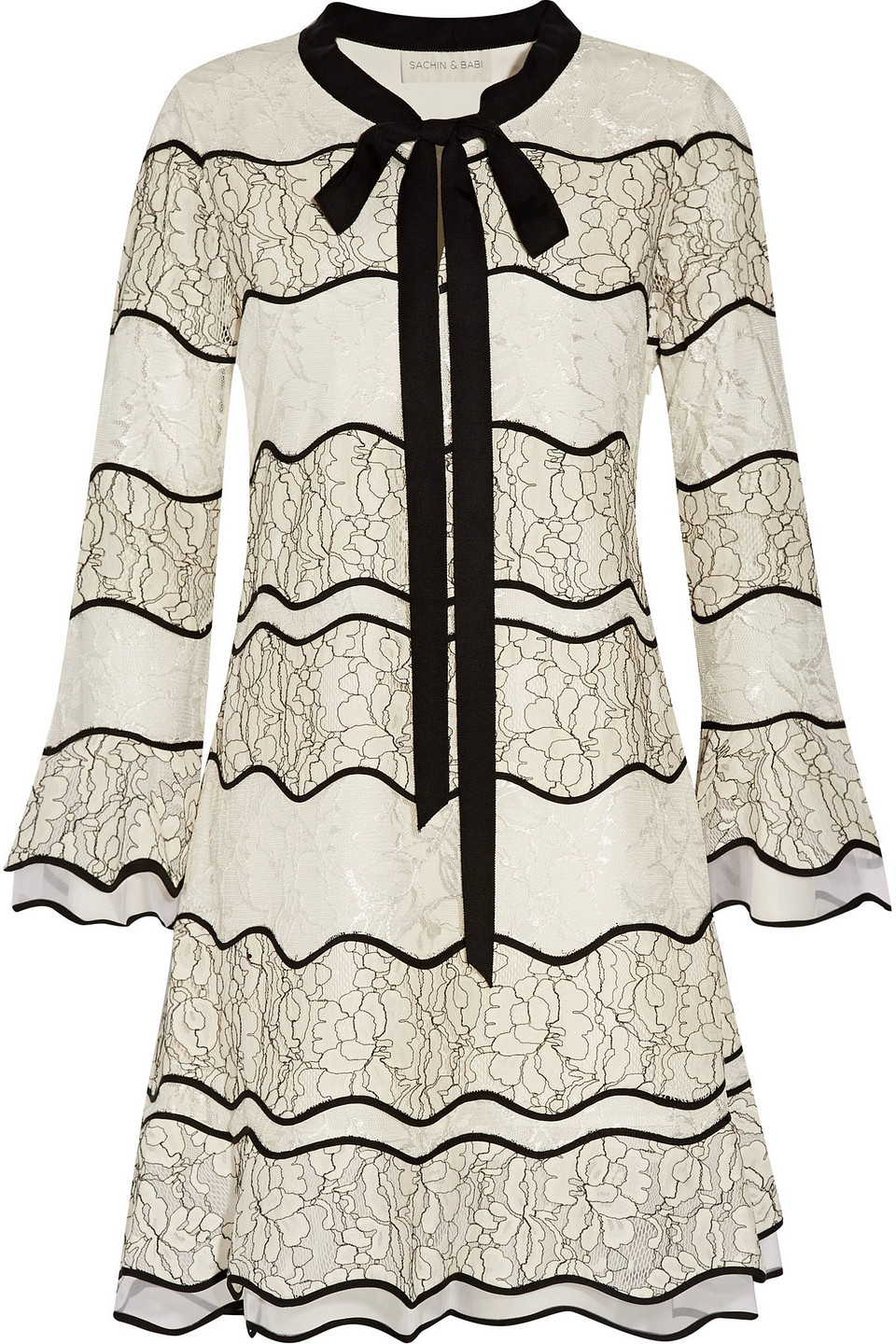 sachin & babi - slipper tie-front paneled lace mini dress - white - us 2