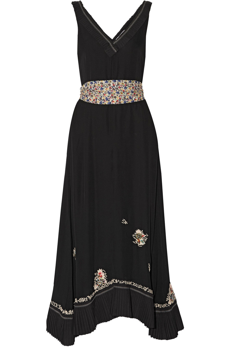 derek lam 10 crosby - embellished embroidered silk crepe de chine midi dress - black - us 2