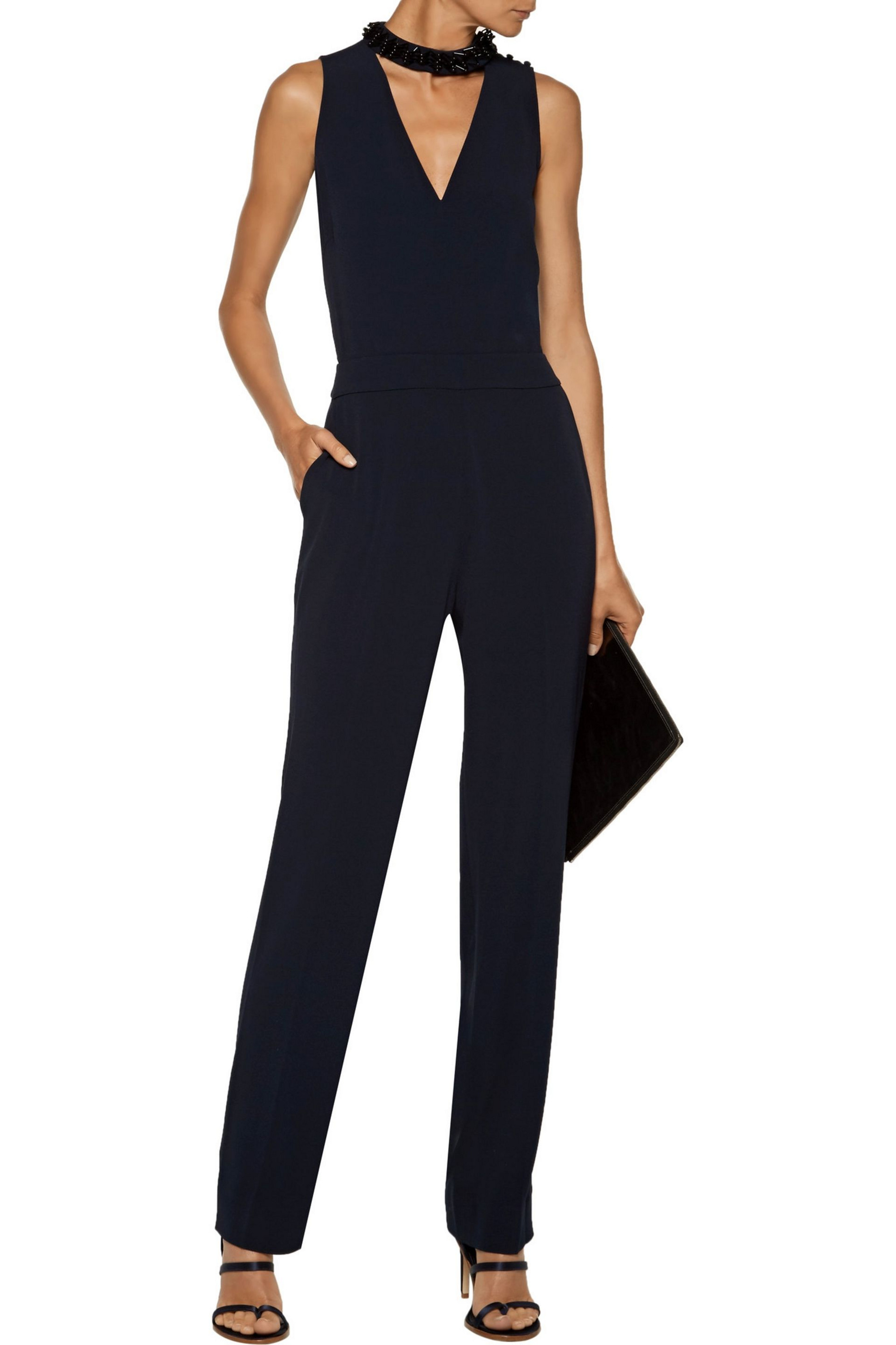 DEREK LAM 10 CROSBY Cutout bead-embellished crepe jumpsuit