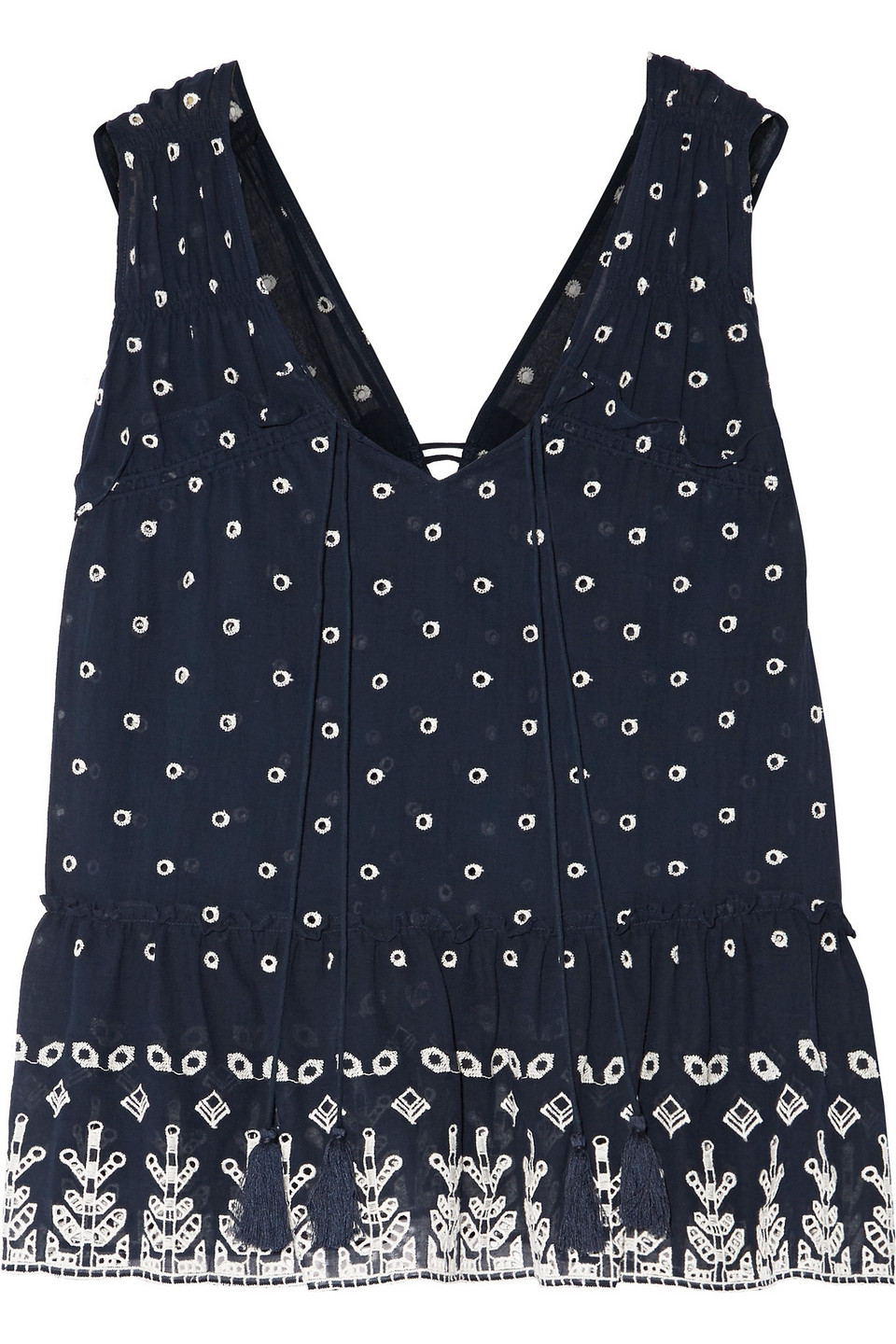 derek lam 10 crosby - ruffle-trimmed broderie anglaise cotton top - blue - us 4