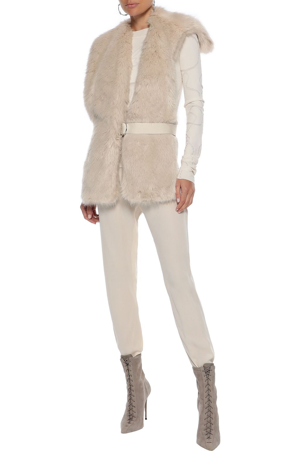 HELMUT LANG Open-back belted faux fur vest