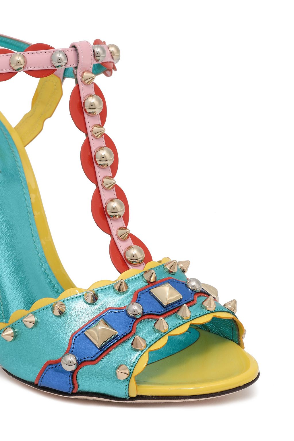 DOLCE&GABBANA Studded patent and metallic leather sandals