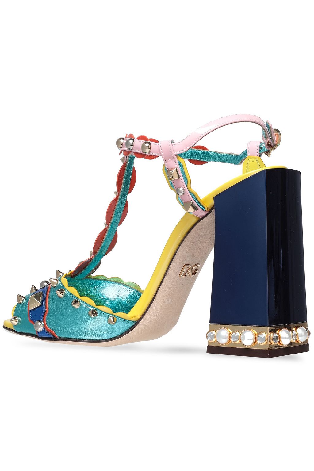 DOLCE&GABBANA Studded patent and metallic leather sandals
