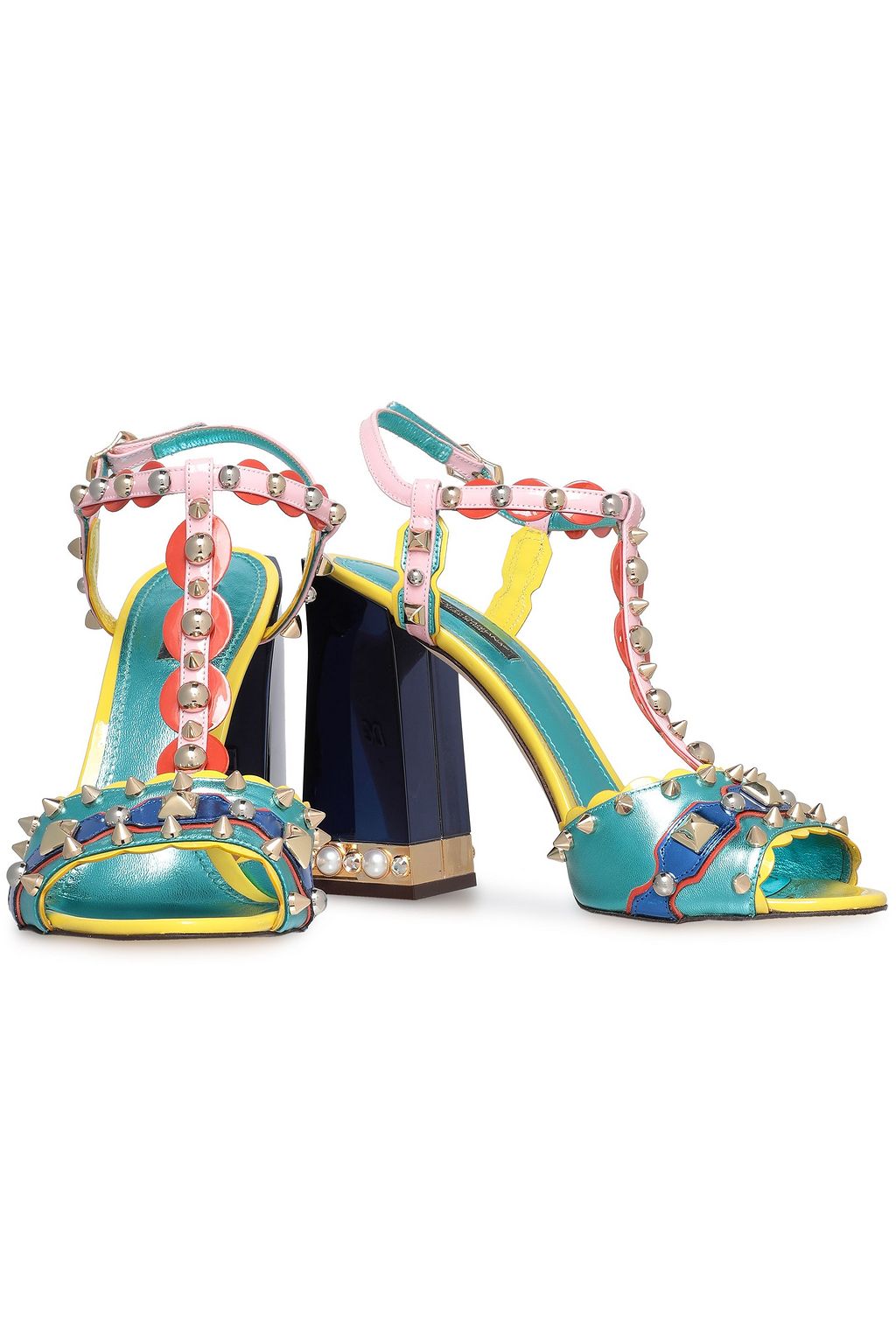 DOLCE&GABBANA Studded patent and metallic leather sandals