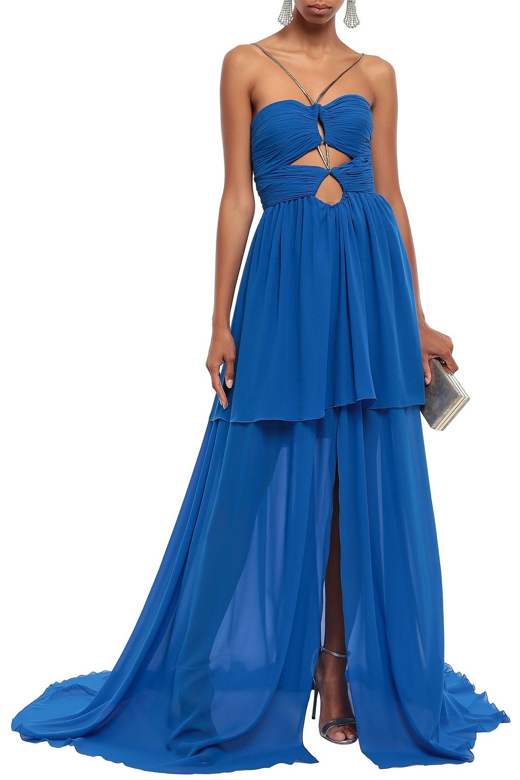 DUNDAS Cutout ruched silk-georgette gown