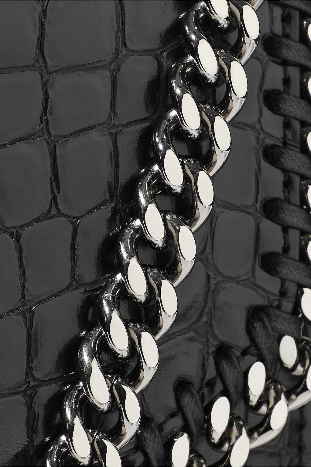STELLA MCCARTNEY Chain-trimmed glossed faux croc-effect leather shoulder bag